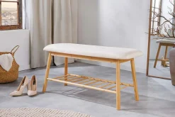 Stilvolle Schuhbank ZEN-BO 90cm natur beige Bambus Regal Sitzbank mit Stauraum