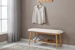 Stilvolle Schuhbank ZEN-BO 90cm natur beige Bambus Regal Sitzbank mit Stauraum