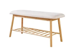Stilvolle Schuhbank ZEN-BO 90cm natur beige Bambus Regal Sitzbank mit Stauraum