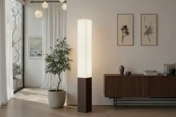 Stilvolle Stehlampe PARIS CLASSIC 160cm weißer Stoffschirm dunkelbrauner Fuß