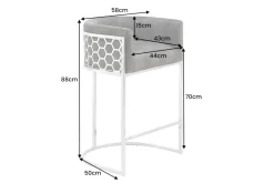 Stilvoller Barhocker ELEGANCE grau Samt silber Edelstahl mit Armlehne und Fußablage