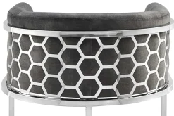 Stilvoller Barhocker ELEGANCE grau Samt silber Edelstahl mit Armlehne und Fußablage