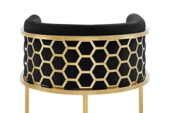 Stilvoller Barhocker ELEGANCE schwarz Samt gold Edelstahl mit Armlehne und Fußablage
