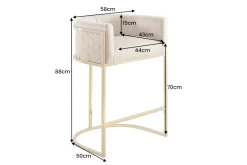 Stilvoller Barhocker ELEGANCE beige Samt gold Edelstahl mit Armlehne und Fußablage