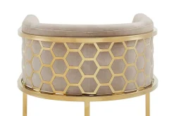 Stilvoller Barhocker ELEGANCE beige Samt gold Edelstahl mit Armlehne und Fußablage