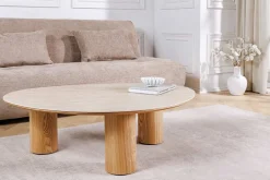 Stilvoller Couchtisch ORGANIKO 110cm natur Eiche Travertin Keramik