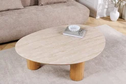 Stilvoller Couchtisch ORGANIKO 110cm natur Eiche Travertin Keramik