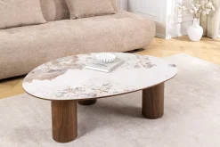 Stilvoller Couchtisch ORGANIKO 110cm weiß braun Walnuss Pandora Keramik