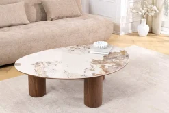 Stilvoller Couchtisch ORGANIKO 110cm weiß braun Walnuss Pandora Keramik