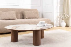Stilvoller Couchtisch ORGANIKO 110cm weiß braun Walnuss Pandora Keramik