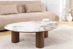 Stilvoller Couchtisch ORGANIKO 110cm weiß braun Walnuss Pandora Keramik