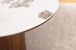 Stilvoller Couchtisch ORGANIKO 110cm weiß braun Walnuss Pandora Keramik