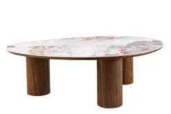 Stilvoller Couchtisch ORGANIKO 110cm weiß braun Walnuss Pandora Keramik