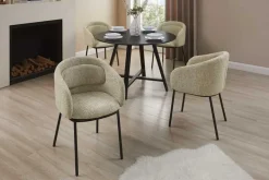 Stilvoller Design Stuhl FLORENZ beige braun Strukturstoff schwarz Metall mit Armlehne