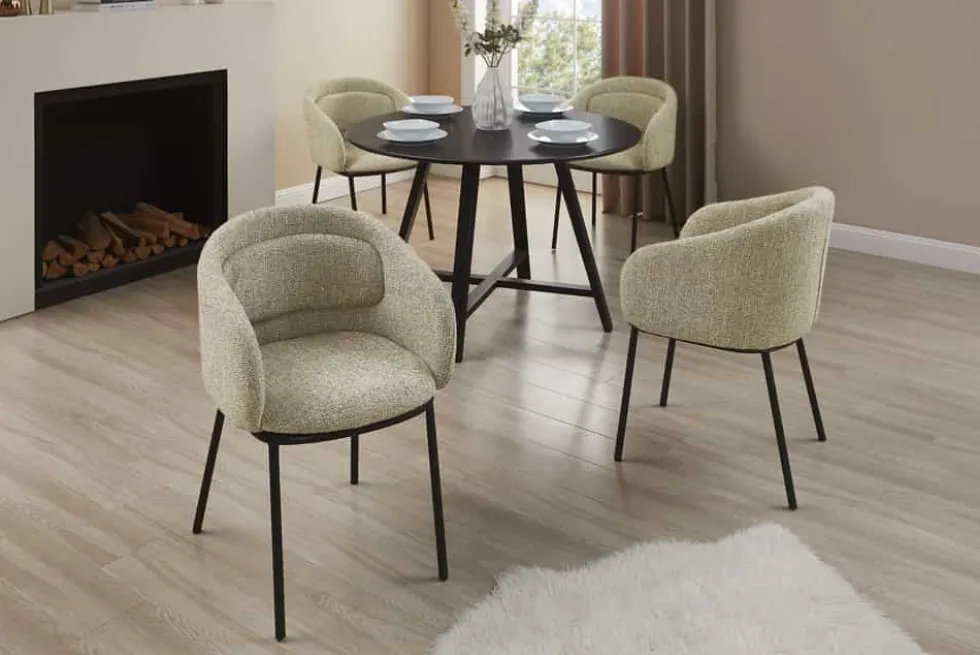 Stilvoller Design Stuhl FLORENZ beige braun Strukturstoff schwarz Metall mit Armlehne
