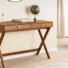 Stilvoller Konsolentisch SECRETARIO 110cm braun Akazie gold mit Schubladen