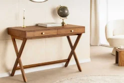 Stilvoller Konsolentisch SECRETARIO 110cm braun Akazie gold mit Schubladen