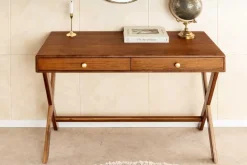 Stilvoller Konsolentisch SECRETARIO 110cm braun Akazie gold mit Schubladen