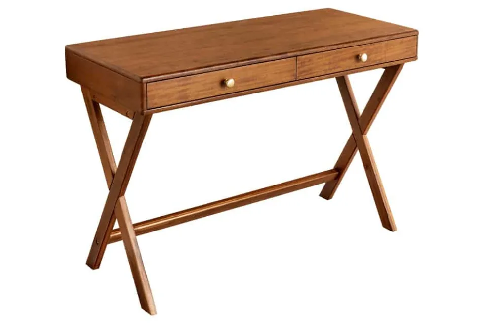 Stilvoller Konsolentisch SECRETARIO 110cm braun Akazie gold mit Schubladen
