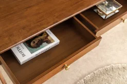 Stilvoller Konsolentisch SECRETARIO 110cm braun Akazie gold mit Schubladen