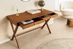 Stilvoller Konsolentisch SECRETARIO 110cm braun Akazie gold mit Schubladen