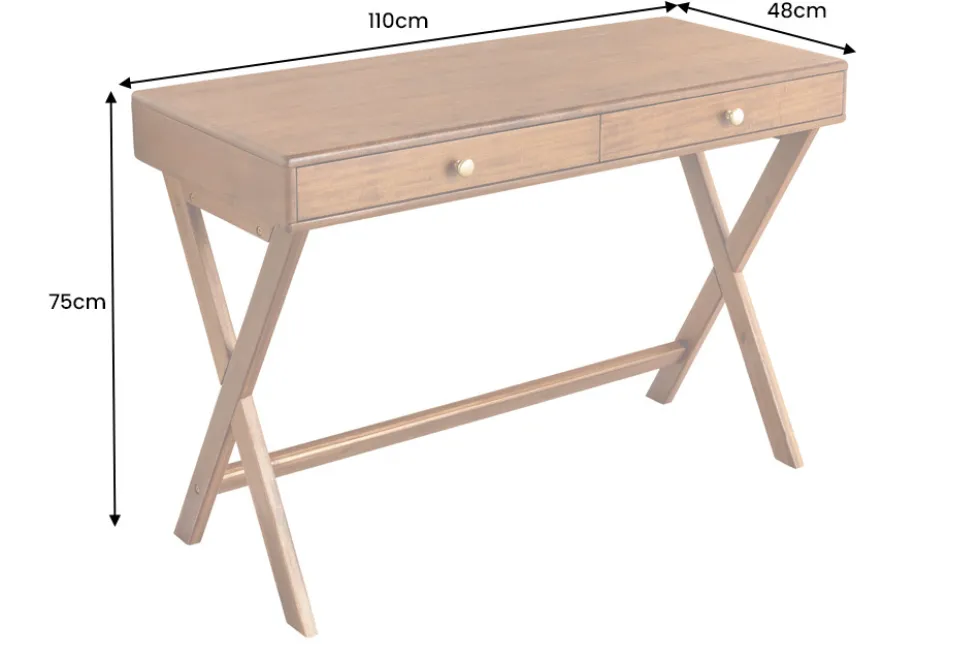 Stilvoller Konsolentisch SECRETARIO 110cm braun Akazie gold mit Schubladen