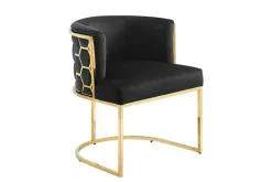 Stilvoller Stuhl ELEGANCE schwarz Samt gold Edelstahl mit Armlehne
