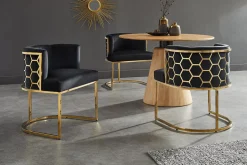 Stilvoller Stuhl ELEGANCE schwarz Samt gold Edelstahl mit Armlehne