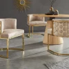 Stilvoller Stuhl ELEGANCE beige Samt gold Edelstahl mit Armlehne