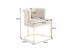 Stilvoller Stuhl ELEGANCE beige Samt gold Edelstahl mit Armlehne