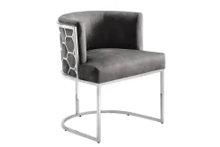Stilvoller Stuhl ELEGANCE grau Samt silber Edelstahl mit Armlehne