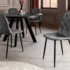 Stilvoller Stuhl GLAMM anthrazit Samt mit Rauten-Steppung schwarze Metallbeine