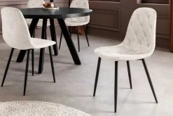 Stilvoller Stuhl GLAMM champagner beige Chenille Cremona mit Rauten-Steppung schwarz Metall