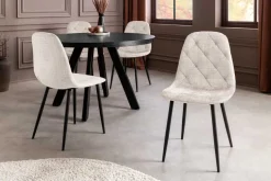 Stilvoller Stuhl GLAMM champagner beige Chenille Cremona mit Rauten-Steppung schwarz Metall