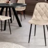 Stilvoller Stuhl GLAMM champagner beige Samt mit Rauten-Steppung schwarz Metall