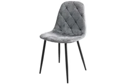 Stilvoller Stuhl GLAMM grau Chenille Cremona mit Rauten-Steppung schwarze Metallbeine