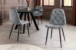 Stilvoller Stuhl GLAMM grau Chenille Cremona mit Rauten-Steppung schwarze Metallbeine