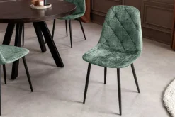 Stilvoller Stuhl GLAMM grün Chenille Cremona mit Rauten-Steppung schwarze Metallbeine