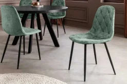 Stilvoller Stuhl GLAMM grün Chenille Cremona mit Rauten-Steppung schwarze Metallbeine