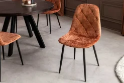 Stilvoller Stuhl GLAMM rost braun Chenille Cremona Rauten-Steppung schwarz Metall