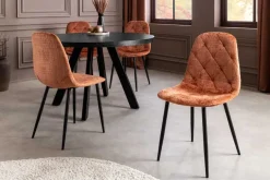 Stilvoller Stuhl GLAMM rost braun Chenille Cremona Rauten-Steppung schwarz Metall