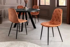 Stilvoller Stuhl GLAMM rost braun Chenille Cremona Rauten-Steppung schwarz Metall