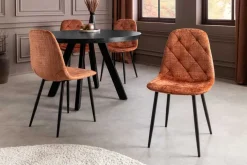Stilvoller Stuhl GLAMM rost braun Chenille Cremona Rauten-Steppung schwarz Metall
