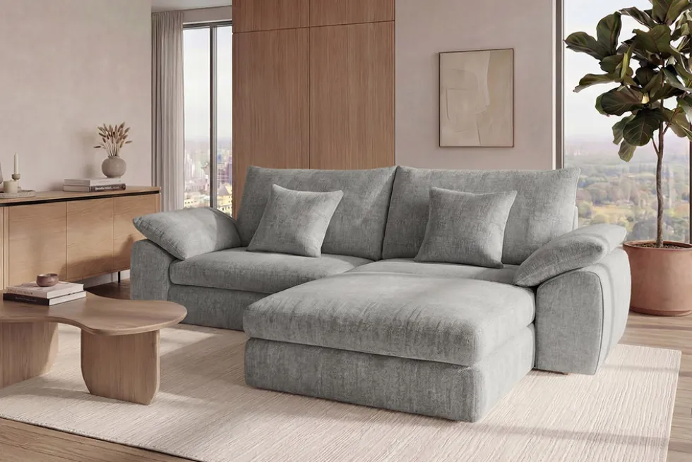 Stilvolles Big Sofa SOHO 260cm grau Chenille 4-Sitzer Couch mit Wellenunterfederung
