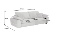 Stilvolles Big Sofa SOHO 260cm grau Chenille 4-Sitzer Couch mit Wellenunterfederung