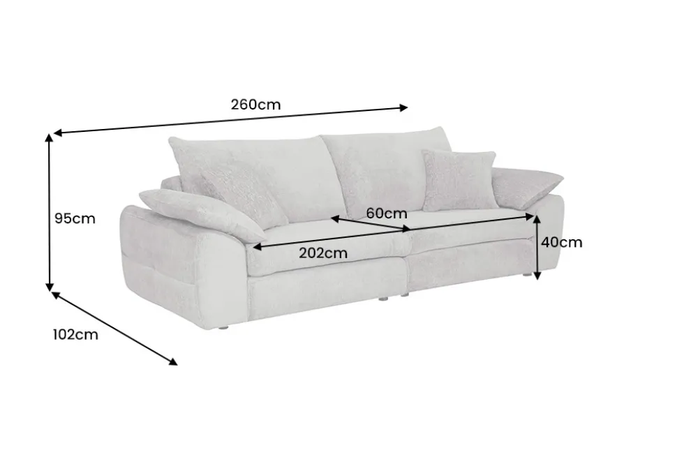 Stilvolles Big Sofa SOHO 260cm grau Chenille 4-Sitzer Couch mit Wellenunterfederung