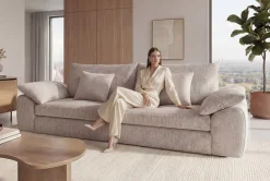 Stilvolles Big Sofa SOHO 260cm beige Chenille 4-Sitzer Couch mit Wellenunterfederung