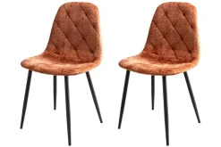 Stilvolles 2er-Set Stühle GLAMM rost braun Chenille Cremona schwarze Metallbeine