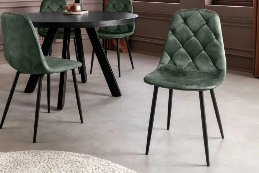Stilvolles 2er-Set Stühle GLAMM grün Samt schwarze Metallbeine