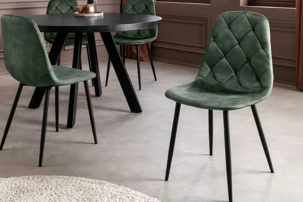 Stilvolles 2er-Set Stühle GLAMM grün Samt schwarze Metallbeine